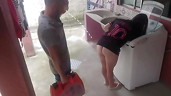 Married housewife pays washing machine technician with her ass while husband is away