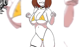 uraraka peparandose de regalo