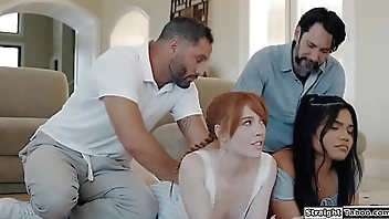 Stepdads rim and anal fuck their petite teen stepdaughters