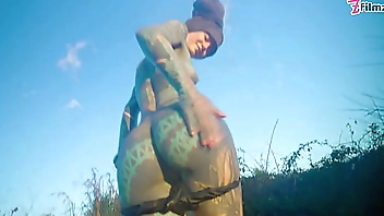 Alternative couple having wild outdoor sex in outdoor hotbath