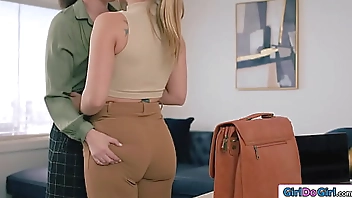 Secretary licked and strapon fucked by dominant lesbian boss