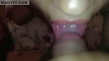 Slutty girlfriend getting on her knees to drink his cum