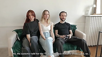 Amateur threesome - Two French goddesses share a lucky guy. (English Sub)