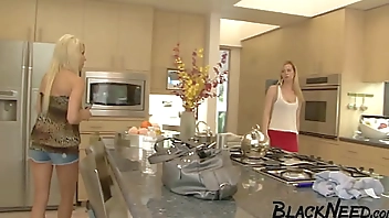 Interracial FFM Threesome With A MILF And Her Step Daughter